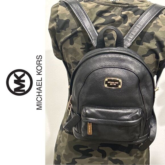 Michael Kors Black Leather Backpack with Gold-Tone Hardware - Picture 3 of 4